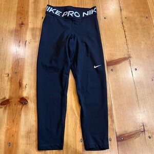 Nike Pro Women's Mid-Rise Cropped Leggings Black XS Dri-FIT Athletic Tights Mesh